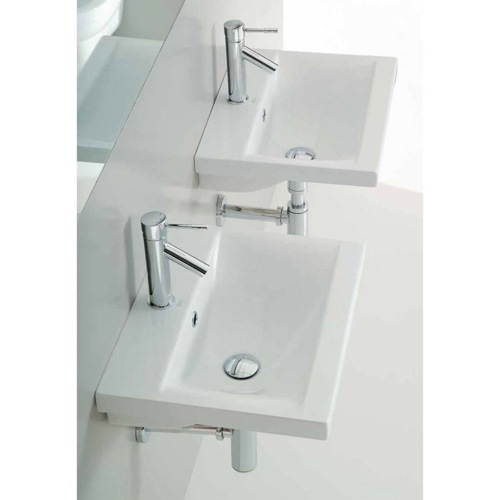 Bathroom Sink, Althea 30382, Rectangular White Ceramic Wall Mounted or Self Rimming Bathroom Sink 30382