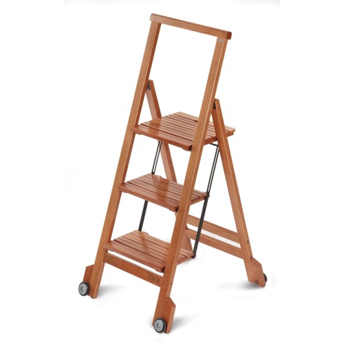 Step Ladder, Aris 913L-C, Cherry Beech Wood Stepladder With Wheels 913L-C