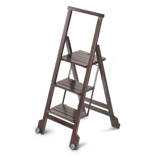 Step Ladder, Aris 913L-W, Wenge Beech Wood Stepladder With Wheels 913L-W