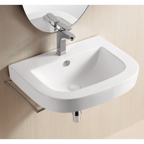 Bathroom Sink, Caracalla CA40054, Square White Ceramic Wall Mounted Or Vessel Bathroom Sink CA40054