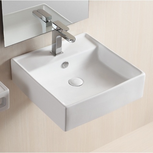 Bathroom Sink, Caracalla CA4032, Square White Ceramic Wall Mounted Or Vessel Bathroom Sink CA4032
