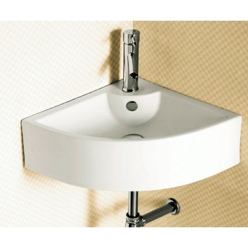 Bathroom Sink, Caracalla CA4053, Corner White Ceramic Wall Mounted or Vessel Bathroom Sink CA4053