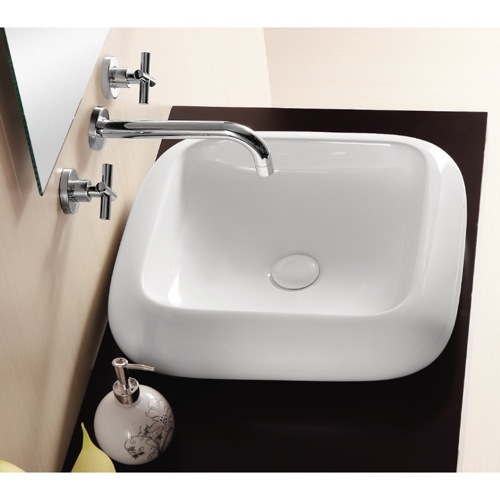 Bathroom Sink, Caracalla CA412, Square White Ceramic Vessel Bathroom Sink CA412
