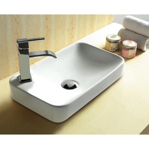 Bathroom Sink, Caracalla CA4121A, Rectangular White Ceramic Self Rimming bathroom Sink CA4121A