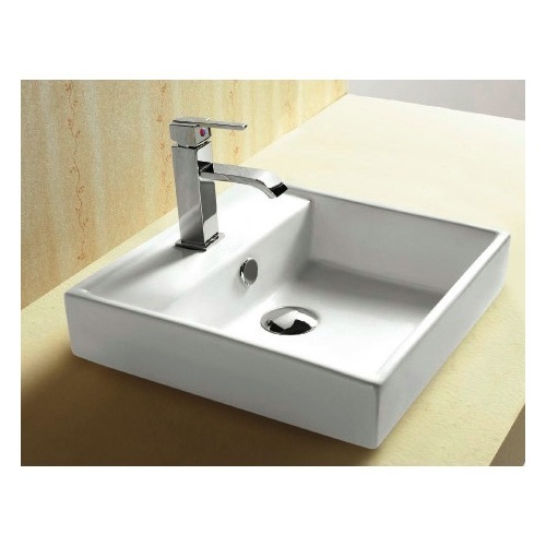 Bathroom Sink, Caracalla CA4148A, Square White Ceramic Self Rimming Bathroom Sink CA4148A