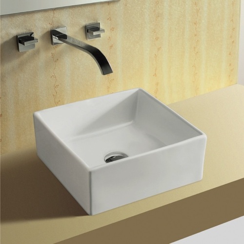 Bathroom Sink, Caracalla CA4169, Square White Ceramic Vessel Bathroom Sink CA4169