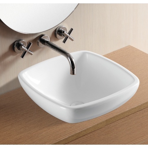 Bathroom Sink, Caracalla CA4252, Square White Ceramic Vessel Bathroom Sink CA4252