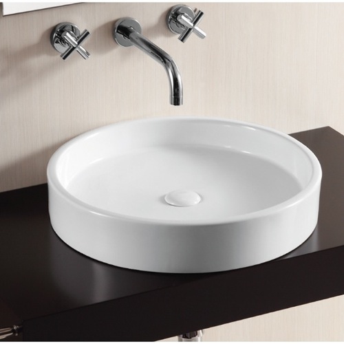 Bathroom Sink, Caracalla CA4261, Circular White Ceramic Vessel Bathroom Sink CA4261