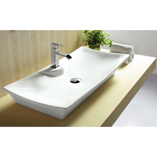 Bathroom Sink, Caracalla CA4277A, Rectangular White Ceramic Vessel Bathroom Sink CA4277A
