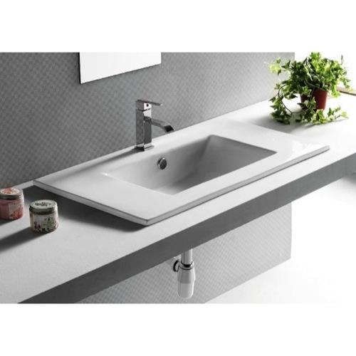 Bathroom Sink, Caracalla CA4530-820, Rectangular White Ceramic Self Rimming bathroom Sink CA4530-820