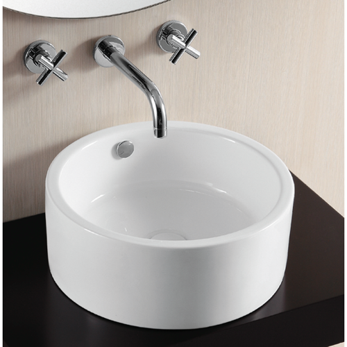 Bathroom Sink, Caracalla CA4570, Round White Ceramic Vessel Bathroom Sink CA4570