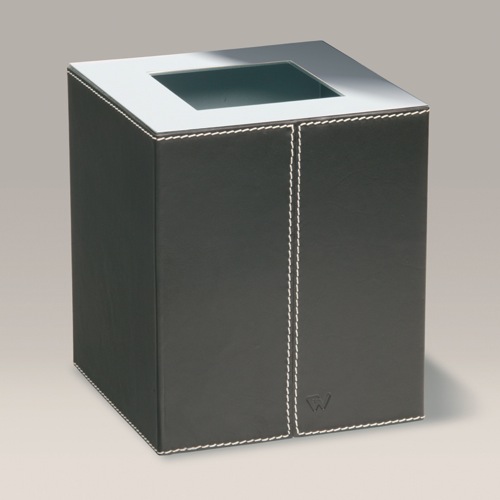 Waste Basket, Windisch 89138R, Square Brown Leather Covered Chrome Bathroom Waste Bin 89138R