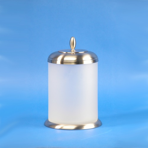 Waste Basket, Windisch 89574MD, Satin Nickel Round Frosted Glass Bathroom Waste Bin 89574MD