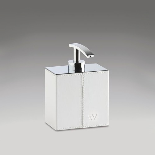 Soap Dispenser, Windisch 90101W, Square Chrome Soap Dispenser with White Leather 90101W