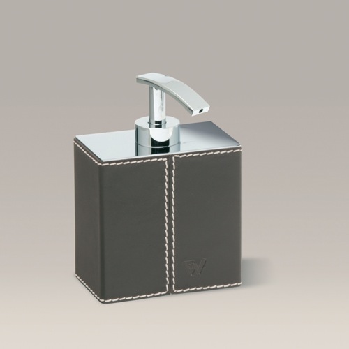 Soap Dispenser, Windisch 90101R, Square Chrome Soap Dispenser with Brown Leather 90101R