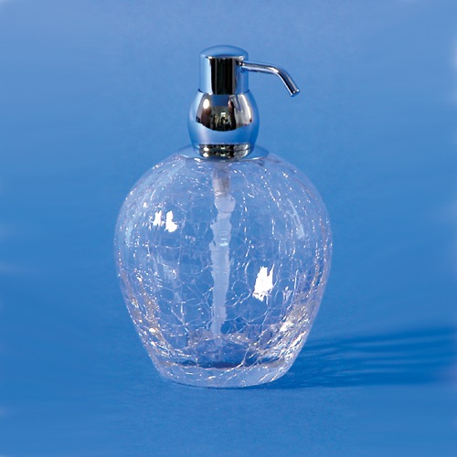 Soap Dispenser, Windisch 90675D, Rounded Crackled Crystal Glass Soap Dispenser with Satin Nickel 90675D