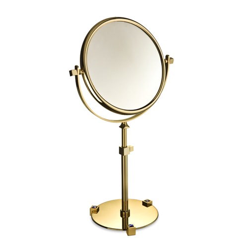 Makeup Mirror, Windisch 99526A, Chrome or Gold Pedestal Double Face with Blue Crystals 3x or 5x Magnifying Mirror 99526A
