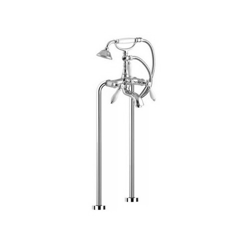 Clawfoot Tub Filler, Fima S5404/4, Floor Mounted Classic Tub Filler On Risers With Hand Shower Set S5404/4