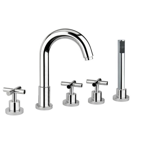 Deck Mount Tub Filler, Fiore 25050500.00, 5-Hole Polished Chrome Bath Mixer 25050500