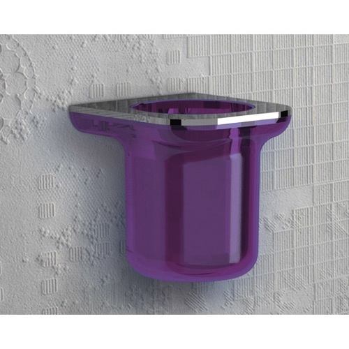 Toothbrush Holder, Gedy 1410-32, Lilac and Chrome Round Wall Mounted Thermoplastic Resin Toothbrush Holder 1410-32