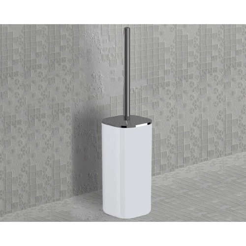 Toilet Brush, Gedy 1433-23, White and Chrome Square Toilet Brush Holder 1433-23