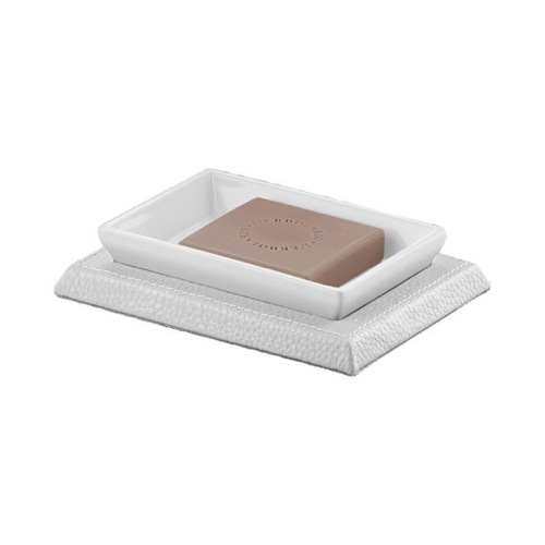 Soap Dish, Gedy 1511, Rectangle Faux Leather and Ceramic Soap Holder 1511