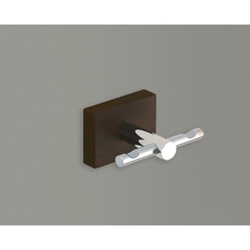 Bathroom Hook, Gedy 6626-19, Chrome Double Hook With Wood Base 6626-19