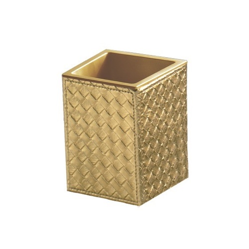 Toothbrush Holder, Gedy 6798-87, Gold Faux Leather Toothbrush Holder 6798-87