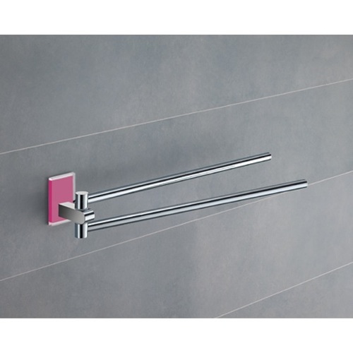 Swivel Towel Bar, Gedy 7823-76, 14 Inch Polished Chrome Swivel Towel Bar With Pink Mounting 7823-76