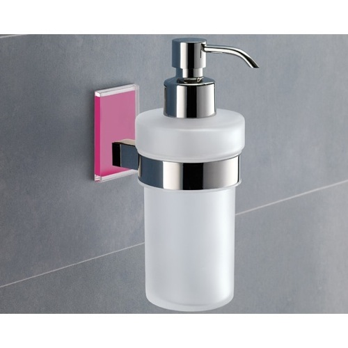 Soap Dispenser, Gedy 7881-76, Wall Mounted Frosted Glass Soap Dispenser With Pink Mounting 7881-76