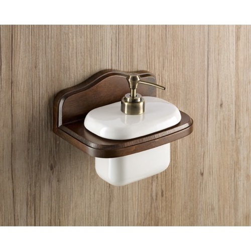 Soap Dispenser, Gedy 8181-95, Wall Mounted Porcelain Soap Dispenser with Wood Mounting 8181-95