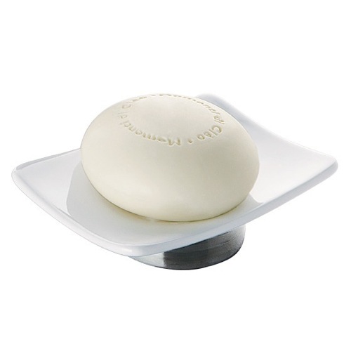 Soap Dish, Gedy PE11, Countertop White Soap Dish With Stainless Steel Base PE11-02