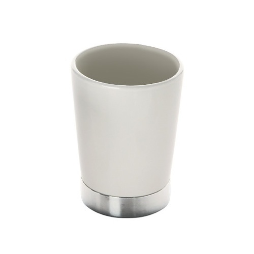 Toothbrush Holder, Gedy PE98, Round White Pottery Toothbrush Holder With Stainless Steel Base PE98-02
