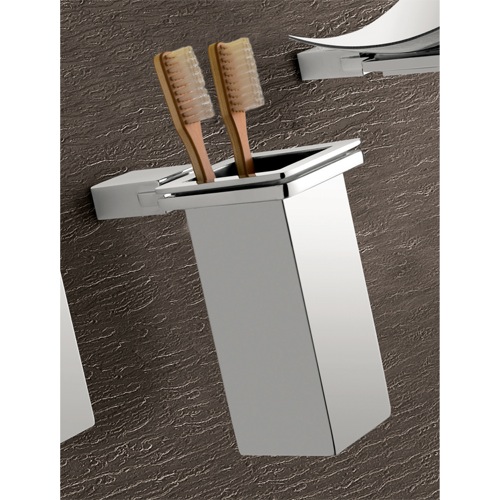 Toothbrush Holder, Gedy 3810-01-13, Wall Mounted Square Polished Chrome Toothbrush Holder 3810-01-13