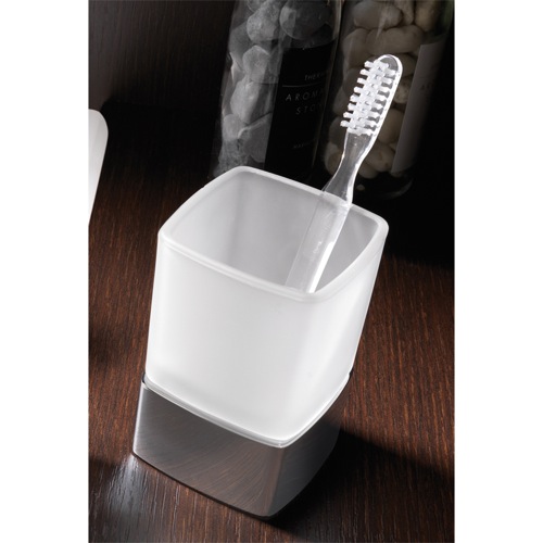 Toothbrush Holder, Gedy 5498-13, Square Frosted Glass Toothbrush Holder With Chrome Base 5498-13