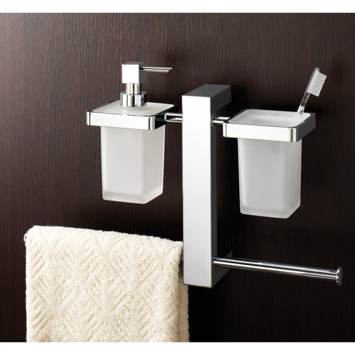 Towel Holder, Gedy 7637-13, Wall Mounted Rack With Toothbrush Holder, Soap Dispenser, and Sliding Towel Rails Chrome 7637-13