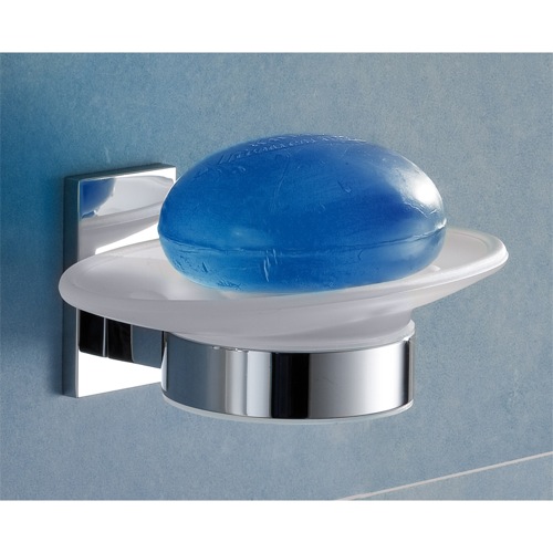 Soap Dish, Gedy 7811-13, Wall Mounted Round Frosted Glass Soap Dish With Chrome Mounting 7811-13