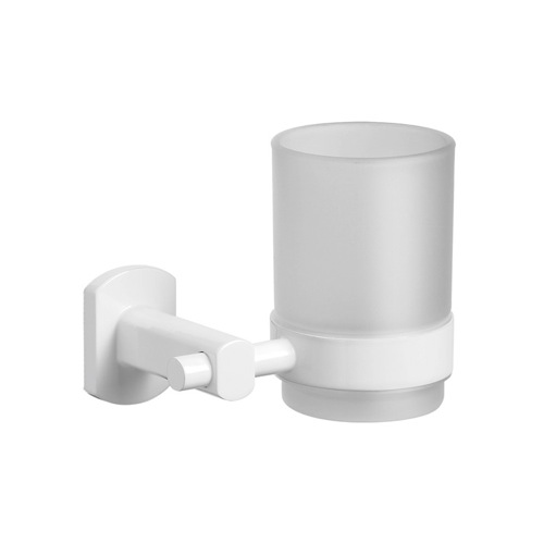 Toothbrush Holder, Gedy ED10-02, Wall Mounted Frosted Glass Tumbler With Lacquered White Mounting ED10-02
