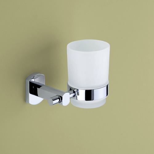 Toothbrush Holder, Gedy ED10-13, Wall Mounted Frosted Glass Tumbler With Chrome Mounting ED10-13