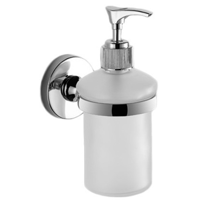 Soap Dispenser, Gedy FE81-13, Wall Mounted Rounded Frosted Glass Soap Dispenser With Chrome Mounting FE81-13