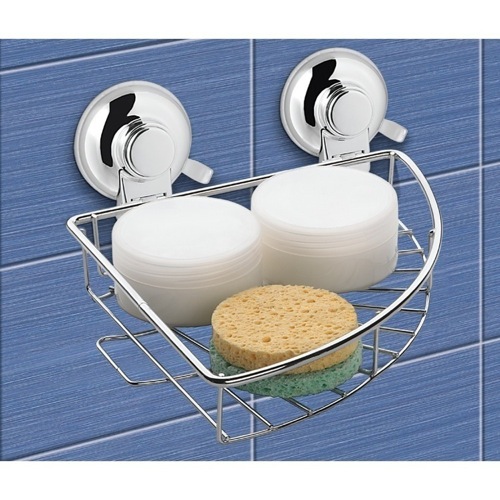 Shower Basket, Gedy HO80-13, Suction Cup Chrome Single Basket Rounded Triangle Shower Basket HO80-13