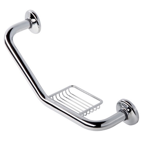 Shower Grab Bar, Geesa 128, Chrome Shower Grab Bar with Soap Holder 128