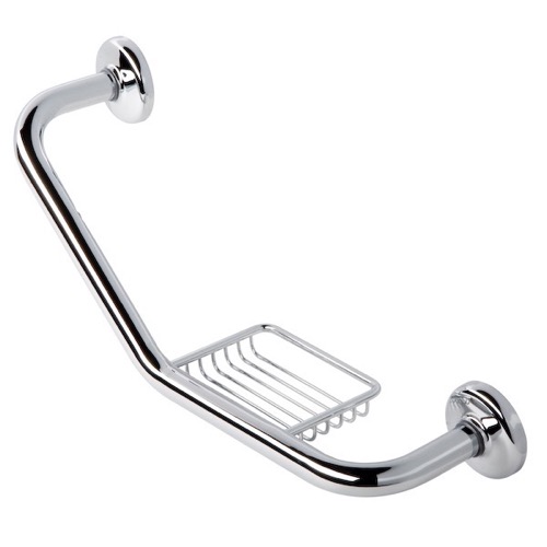 Shower Grab Bar, Geesa 130, Chrome Shower Grab Bar with Soap Holder 130
