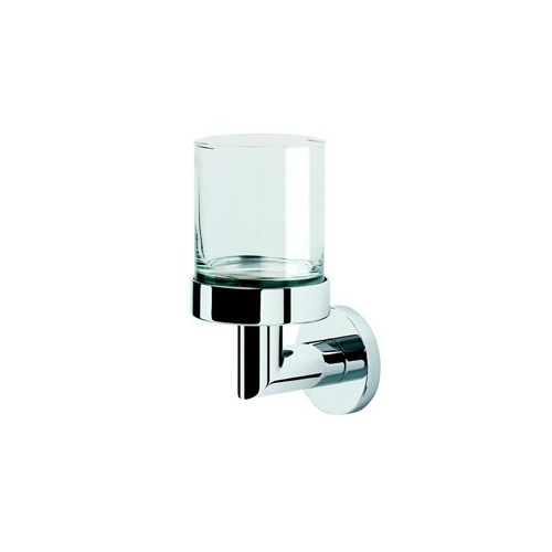 Toothbrush Holder, Geesa 6002-02, Wall Mounted Clear Glass Bathroom Tumbler with Chrome 6002-02