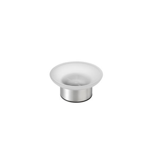 Soap Dish, Geesa 6542-05, Frosted Glass Soap Dish with Stainless Steel Base 6542-05