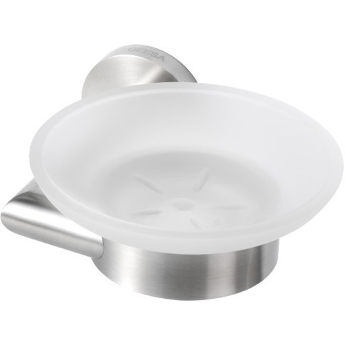 Soap Dish, Geesa 6544-05, Wall Mounted Frosted Glass Soap Dish with Stainless Steel Holder 6544-05