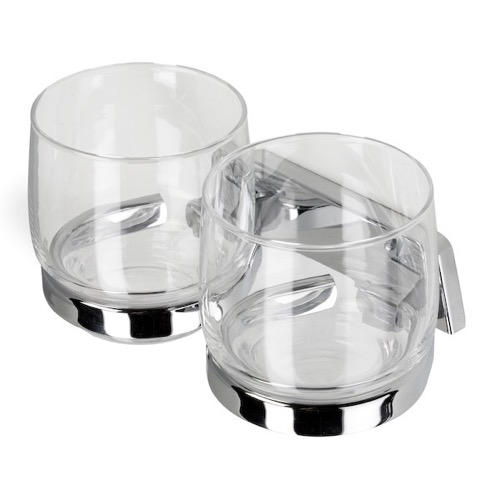 Toothbrush Holder, Geesa 7163, Chrome Wall Mounted Double Glass Bathroom Tumbler Holder (2 Tumblers) 7163