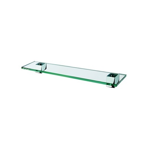 Bathroom Shelf, Geesa 7501-02, 24 Inch Clear Glass Bathroom Shelf with Chrome Holder 7501-02