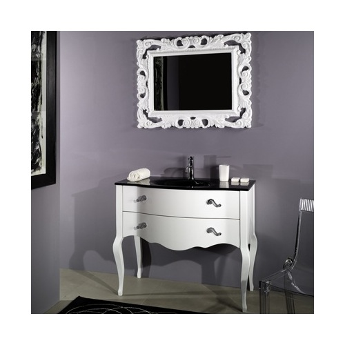 Bathroom Vanity, Iotti NB2, Contemporary Glossy White Vanity Set with Mirror and Sink NB2