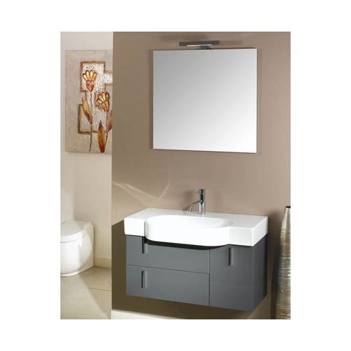 Bathroom Vanity, Iotti NE6, Contemporary Vanity Set with Square Mirror, Ceramic Sink, and Light NE6